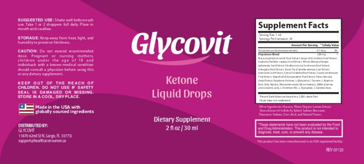 Glycovit Ketone Liquid Drops Supplement Facts label