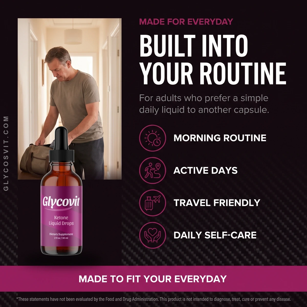 Glycovit built into your everyday routine for morning, active and travel days