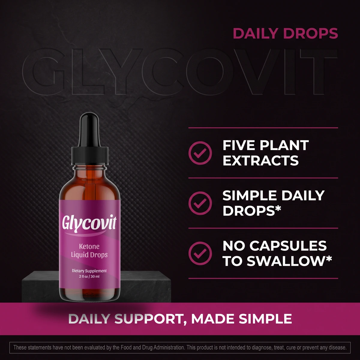 Why Glycovit: five plant extracts in simple daily drops, no capsules to swallow